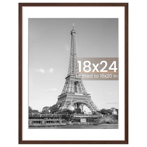 Image of upsimples 18x24 Picture Frame, Display Pictures 16x20 with Mat or 18 x 24 Without, Wall Hanging Poster Frames, Brown, 1 Pack