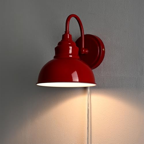 Image of Mini Gooseneck Wall Sconce, 2-Way Mount with Switch, Red | Flexible Gooseneck, Plug-in & Hardwired Dual Installation, On /Off Switch Included, Fits Bedroom, Corridor, Porch