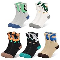 Boys Thermal Socks 5 Pack Cotton Winter Warm Socks for Kids 3-5 Years Dinosaur & Puppy Designs, High Elasticity, Toddlers Crew Sock