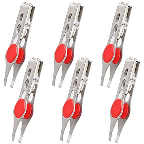 6Pcs Tweezers with Light, Eyebrow Tweezers for Women, Eyebrow Plucking Tweezers with LED Light, Stainless Steel Hair Removal Tweezers, Lighted Tweezers for Precision Hair Removal (Red)
