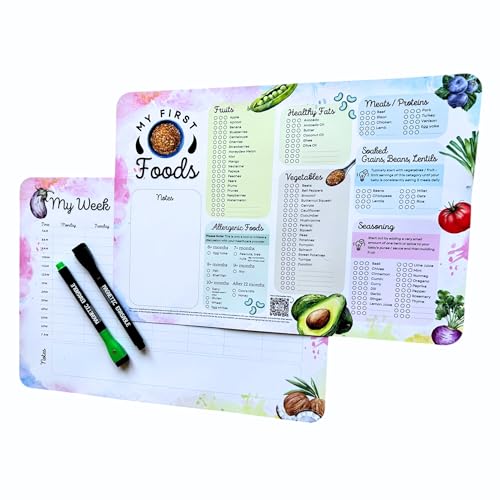 Image of Baby’s first foods tracker magnet, Baby led weaning supplies, Weekly meal planner, Dry eraser activity magnet, BLW first foods checklist, baby toddler log for new parents babysitter