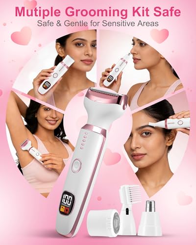 Image of Bikini Trimmer for Women Private Part 4-in-1 Women Body Trimmer with LED Display, Waterproof Trimmer for Lady, Rechargeable Cordless Painless Hair Remover for Face, Bikini, Underarms & Body