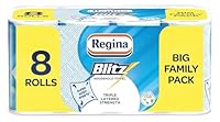 Regina Blitz Household Towels 8 Triple Layered Rolls, 140 Sheets Per Roll, Paper Packaging, FSC Certified Paper, Recyclable Packaging, 60% Larger Than Standard Kitchen Roll Sheets
