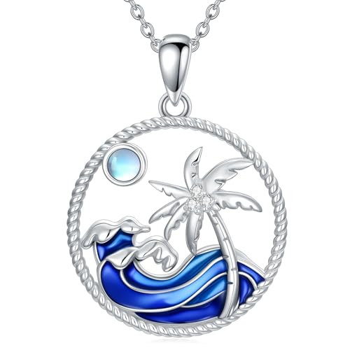 925 Sterling Silver Womens Nature Necklace Palm Tree/Mushroom Moss Agate/Pineapple/Planet Pendant for Women Men Christmas Jewelry Gift