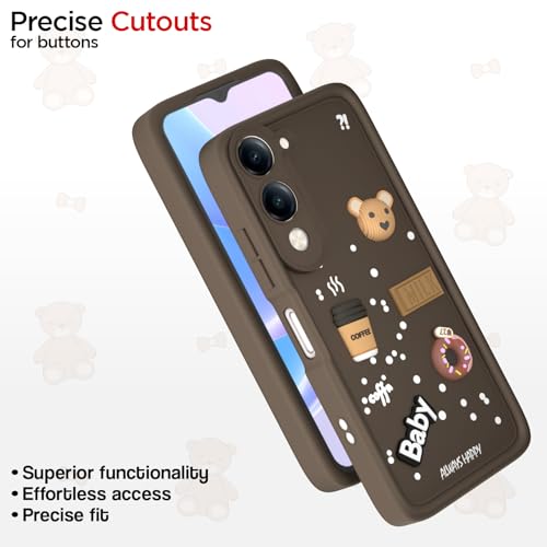 Image of Pikkme Back Cover for iQoo Z10 lite 5G / Vivo T4 lite 5G / Y19 5G / Y19e / Y04 4G / Y29s 5G | 3D Bear Silicone Cute & Fun Coffee Cartoon | Full Body Protection Bumper Case (Brown)