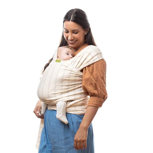 Image of Boba Baby Wrap Carrier-Stretch Bamboo Newborn Sling,Serenity Pebble Striped | Breathable Bamboo-Blend Knit, newborn to toddler. Hands-Free Babywearing for bonding, nursing & naps 7-35 lbs.