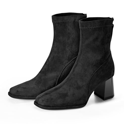Trakxy Women's Square Toe Ankle Boots Faux Suede Low Block Heel Chelsea Boots Women Shoes4