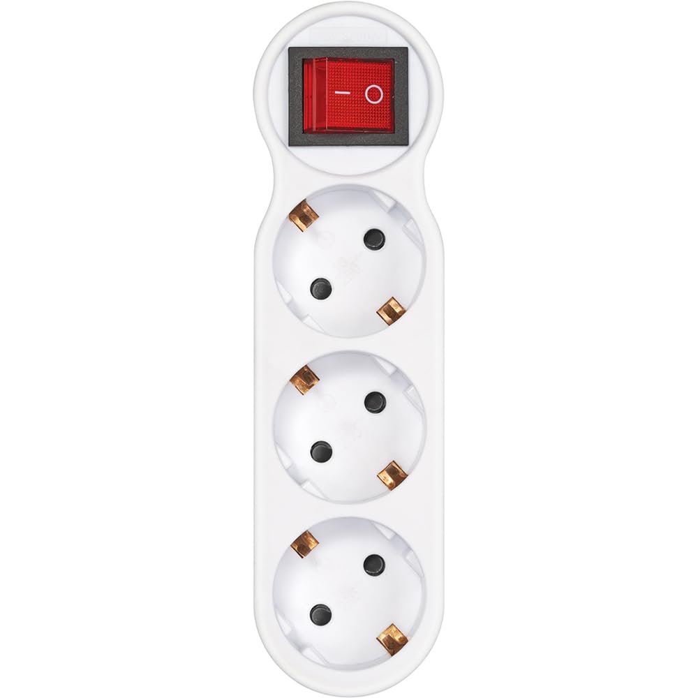 Simon – Adaptador con Interruptor 3 Tomas Frontales 16A (250V, 3680W), Enchufe Múltiple Compacto con Control On/Off para Mayor Seguridad y Ahorro Energético, Color Blanco