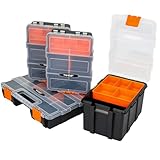 HMF Boîte de rangement, 4 pièces, vide, pour outils et petites pièces, 49 compartiments, couvercle transparent, noir/orange