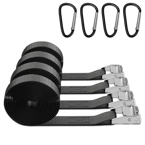 4 Pack Tie Down Straps, Heavy Duty Tensioning Belts, Adjustable Cargo Straps Ratchet Straps for Motorcycle, Cargo, Trucks, Trailer, Luggage, 250kg Loading Capacity,Quick Release (4M*2.5cm)