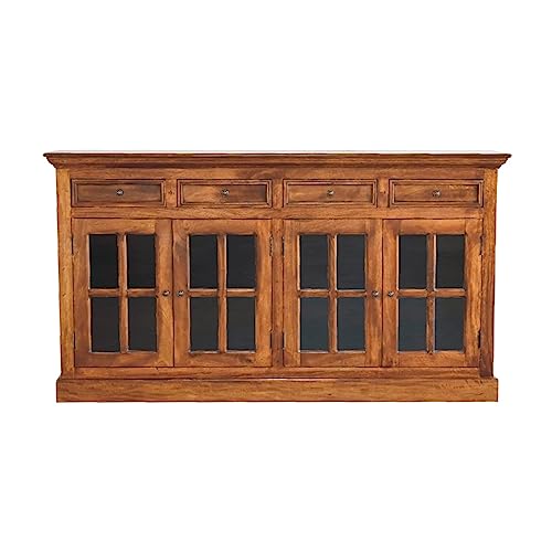 Enhances Home Decor with Large Glazed Sideboard, Contemporary Solid Wood Design, Versatile Storage Solution in Chestnut - Image 4
