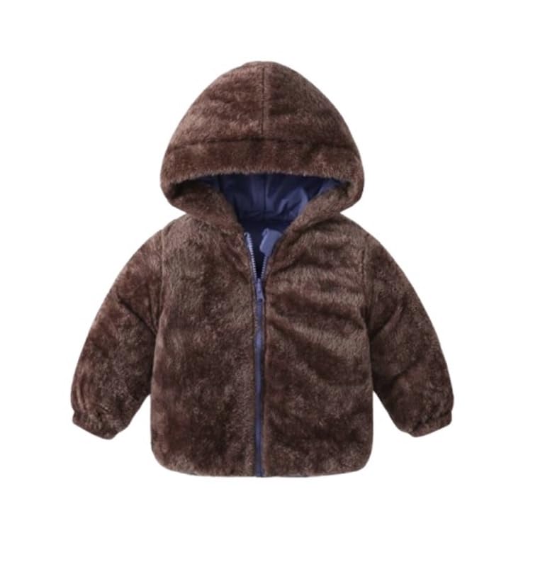 Image of Kids Boys & Girls Unisex Warm Full Sleeves Reversible Quilted Furr Jacket With Hood