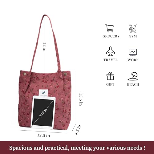 Image of TOPASION Cute Corduroy Tote Bag Canvas Shoulder Handbags for Women Travel Shopping