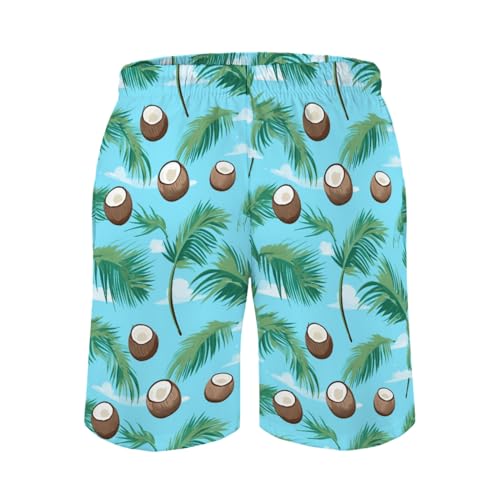 Watercolor Coconut Men's Swim Trunks Quick Dry Palm Leaves Summer Surfing Shorts Swimwear Bathing Suits with Pockets2