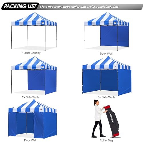 Image of ABCCANOPY Heavy Duty Easy Pop up Canopy Tent with Sidewalls 10x10,Strip RoyalBlue