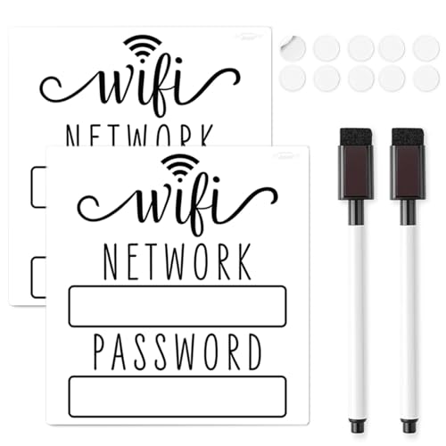 Wifi Password Sign for Guests, 2 Pcs 4.75x5.0 in Reusable Wifi Magnet Password Board Sign for Home Business Fridge with Magnetic Dry Erase Marker and Adhesive Pads