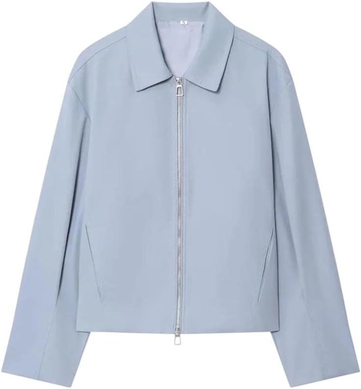Women's Stand Collar Zipper Straight Short Solid Color Jackest