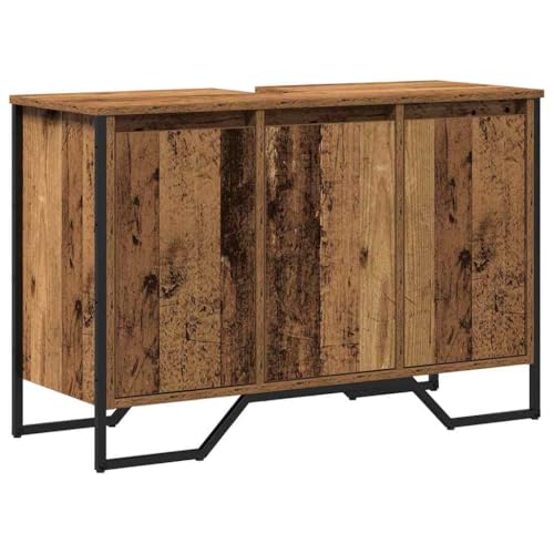 vidaXL Armario de Lavabo de Baño Madera Vieja 91X35X60 cm Diseño Rústico con Amplio Almacenamiento Muebles de Madera Maciza Recuperada para Interior Soluciones Envejecidas