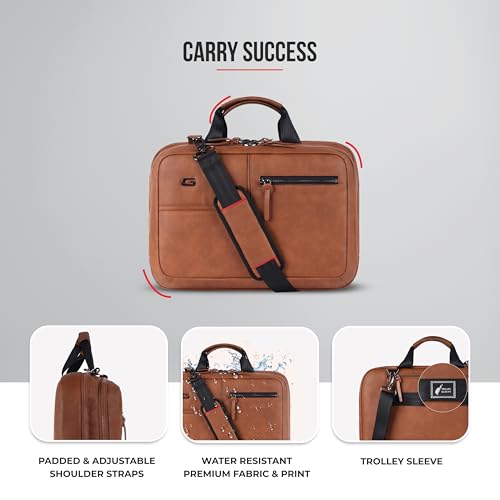 Image of Gear Professional 16L /12 inch Small Faux Leather Water Resistant Laptop Briefcase /Office Bag /Laptop Messenger Bag for Men /Women(Tan-Black)