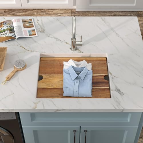 Image of 21 inchx18 inch Undermount Laundry Utility Sink Workstation - 16 Gauge T304 Stainless Steel, 12 Inch Deep Single Bowl Under Counter Basin for Laundry Room, RV or Utility Use