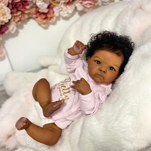 Muñeca Reborn Black Girl 18 pulgadas silicona realista miniatura 4