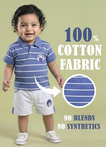 Image of Pure Cotton Collared T-Shirt and Half Pant Set for Kids