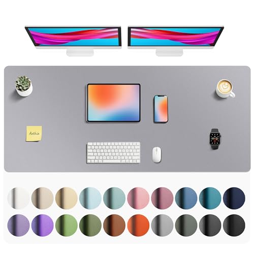 Image of Aothia Faux Leather Desk Mat - Non-Slip PU Leather Desk Blotter, Waterproof Writing Surface, Large Desk Pad for Office & Home (Light Grey, 55 inch x 24 inch)