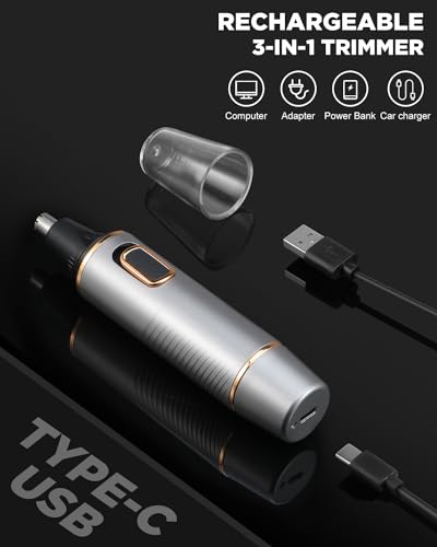 Image of Nose Trimmer for Man Rechargeable 3-In-1 Versatile Nose Hair Remover For Men Professional Painless Electric Shaver For Nose Ear Beard Facial Pubic Hair Body Hair Trimmer For Men, Wet Or Dry Use
