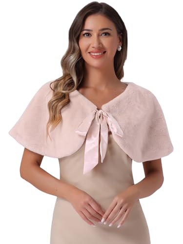 Allegra K Women's Elegant Faux Fur Shawl Wrap Stole Shrug Bow Tie Bridal Wedding Cover Up
