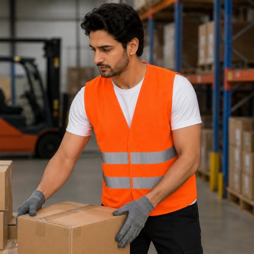 Image of VRITRAZ Unisex High Visibility Reflective Safety Vest | Multi-Pocket Safety Workwear Jacket for Construction Workers, Engineers, Security Guards, Factory & Road Safety Use