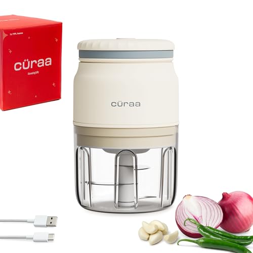 Cüraa by YFL home ChopLab Neo, Mini Electric Chopper for Kitchen | Portable Food Processor with Stainless Steel Blade | Rechargeable, Ideal for Mincing Garlic, Ginger, Onion, Vegetable & Nuts 250 ml