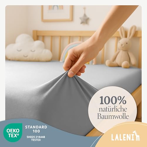 Laleni Jersey Spannbettlaken, 100x115cm, für Baby Beistellbett & Stubenwagen, 100% Baumwolle, Oeko-TEX Zertifiziert, Grau – Ansicht 3