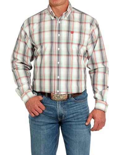 Cinch Men's Grey Plaid Long Sleeve Button Shirt