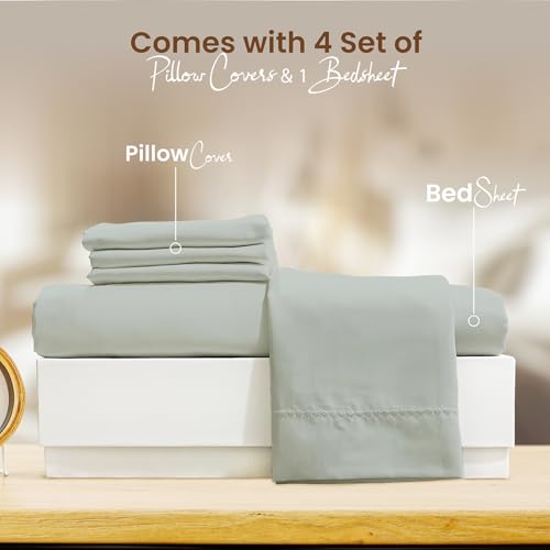 Image of BOUTIQUE LIVING Infinity 100% Egyptian Cotton 1000 TC Silver King with 4 Pillow Covers (Pearl Stitched)