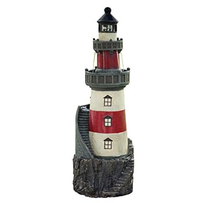 Teamson Home House Floor Waterfall Fountain with Solar Powered Rotating Light and Pump for Outdoor Patio Garden Backyard Decking, 40 Inch Height, Red/White/Gray