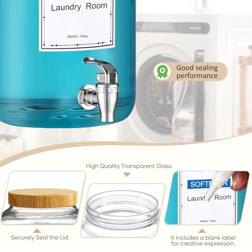 Laundry Detergent Dispenser,with Bamboo Stand 2 Sets 1 Gallon Glass Liquid Laundry Detergent Dispenser,for Bleach, Fabric Softener,Laundry Soap Dispenser,for Laundry Room Organization and Storage - Image 6
