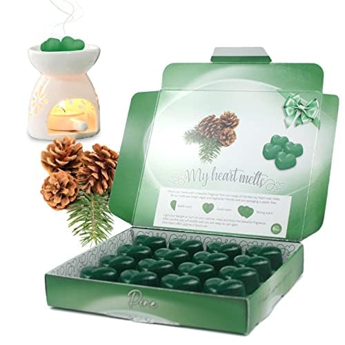 Pine Wax Melts - 16 x5g Heart Shaped Wax Melts Scented with Forest Pine Scented Wax Melts in a Deluxe Presentation Gift Box - Made in UK