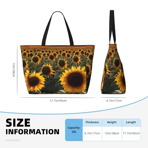 (Sunflowers Print) Large Beach Tote Bag for Women Waterproof Sandproof Travel Shoulder Bag with Pocket for Pool Vacation Weekend Gym4