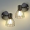Kimjo Applique Murale Interieur, Vintage Lampe Murale douille E14, Orientable 350° & Pivotant 90° Spot Mural, 40W Max. Industrielle Appliques Noir pour Salons, Chambres, Couloir, Escaliers, Lot de 2