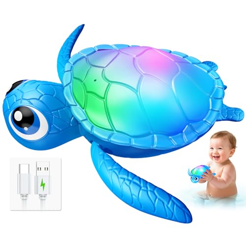 Electric Swimming Turtle Bath Toys - Automatic Swimming with Colorful LED Lights, Rechargeable & Auto Shut-Off, Water Pool Floating Toys for Toddlers...