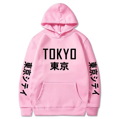 Ksone Fit Unisex Japan Harajuku Hoodies Tokyo City Long Sleeve Pullover Sweatshirt Fashion Casual Hip Hop Streetwear (Pink-2,Large)