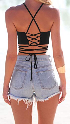 Sister Amy® Women's Halter Cross Back Boho Bandage Tank Camis Crop Top Vest4
