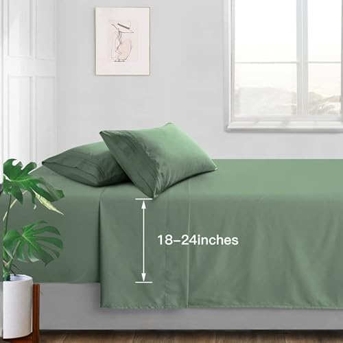 Manyshofu Extra Deep Pocket Full Size Sheets Set - Hotel Luxury 1800 Thread Count Sheets & Pillowcases - Kids Bedding Set up to 24" Mattress - Sage Green Bed Sheets 18-24 Inch Deep Pockets - 4 Piece
