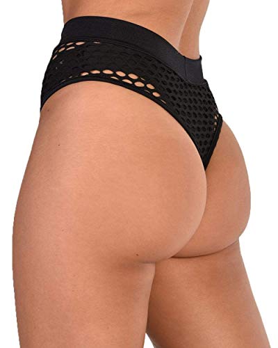 iHeartRaves Ultimate Baddie Fishnet Thong Booty Shorts (Black, X-Large) - Thumbnail 3
