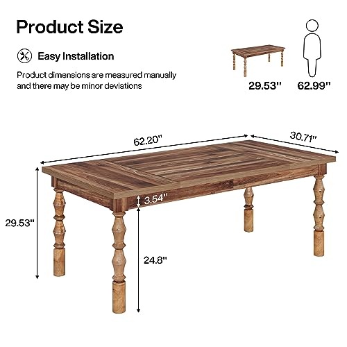 Tribesigns 62” Farmhouse Dining Table for 4-6 People, Large Rectangle Kitchen Table, Dinner Table Kitchen & Dining Room Furniture with Carved Turned Legs - Image 2