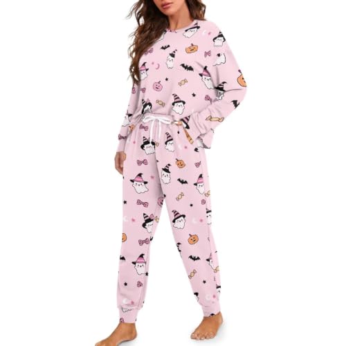 Image of Women's Pajamas Set Soft 2 Piece Loungewear Long Sleeve Pj Set | Matching Sleepwear, Crew Neck Top, Drawstring Jogger Pants with Pockets, Fall Pajama for Home, Sleep, Casual Wear, Plus Size