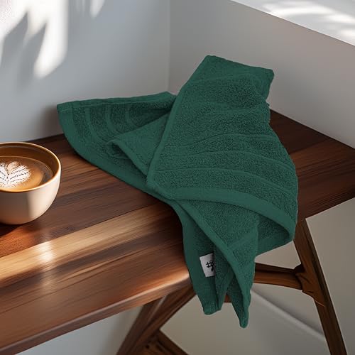 Image of Tens Towels Pack of 6 Hand Towels, 100% Cotton, Lighter Weight, Quick to Dry, 16 x 28 Inches, Super Soft & Absorbent, Perfect for Bathroom & Kitchen (Hunter Green)