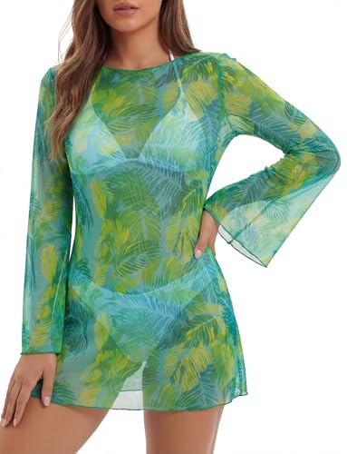 Robe en maille transparente pour femmes Panegy en vert fleuri