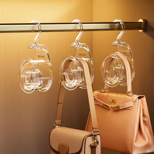 GONGQIN Clear Teardrop Purse Hanger Closet 3 Pieces Luxury Handbag Hangers 360Rotating Extra-Wide Purse Hooks Fits Various Straps Handbag Bag Purse Organizer for Closet