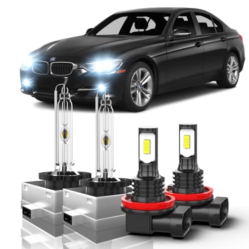 Kit for BMW 328i Convertible or Coupe 2009 2010 2011 2012 2013, D1S D1R D1C High/Low Beam+ H11 H8 H9 Fog Light Bulbs,6000K White,300% Brighter Lightness,Plug and Play,1:1 Size, Pack of 4